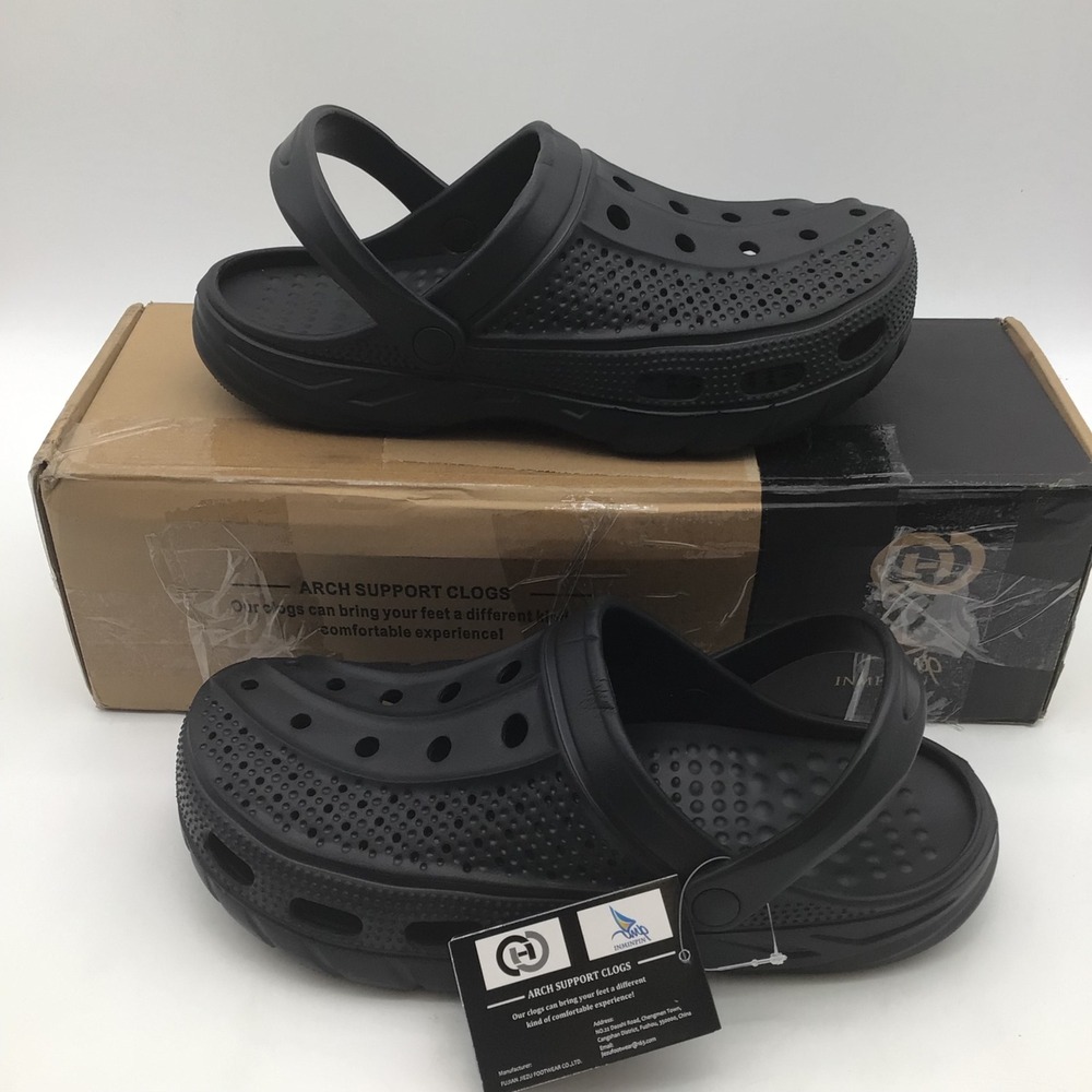 Inminpin Mens Arch Support Clogs Black Comfort Shoes Size 12.5 - 13.5 NEW